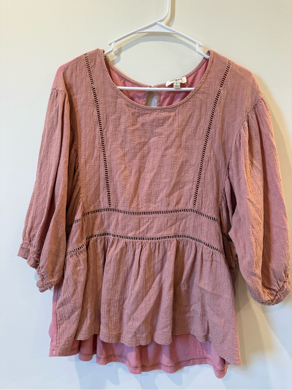 Umgee Dusty Rose Crinkled Peplum Tunic